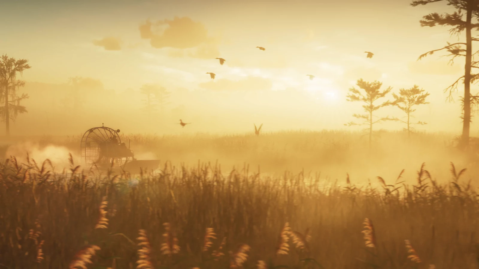 An airboat crossing tall wetland grass in GTA VI Trailer 1
